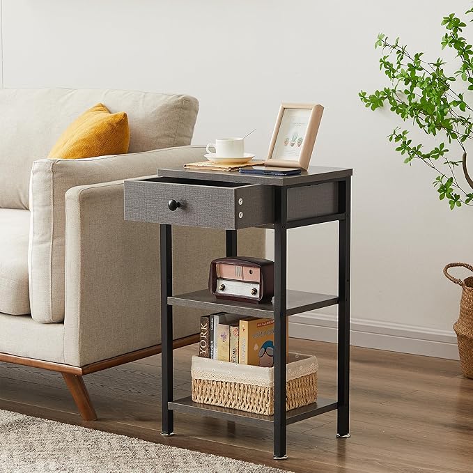 VECELO Modern Nightstand Set 2,27.6 Inch Tall Bedside Table with Drawer and Storage Shelf,Solid Wood Night Stand Bedroom Furniture for Living Room, Bedroom, Entryway