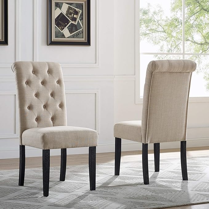 Roundhill Furniture Leviton Solid Wood Tufted Parsons Dining Chairs, Set of 2, Purple