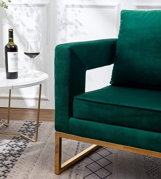 Roundhill Furniture Lenola Upholstered Accent Arm Chair, Green 27.5D x 29.75W x 34.5H in