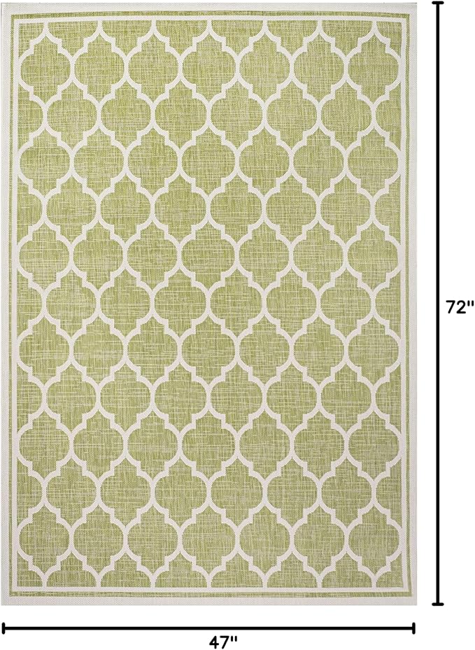 JONATHAN Y Moroccan Trellis Indoor Outdoor Area Rug 4X6 Green/Cream, Trebol Textured Weave for Backyard, Patio, Porch, Easy-Cleaning, High Traffic, Pet-Friendly, Non-Shedding (SMB109G-4)