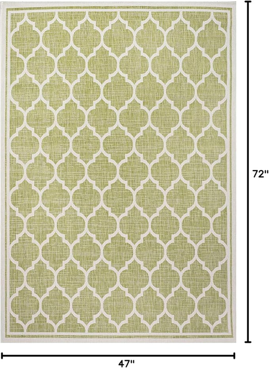 JONATHAN Y Moroccan Trellis Indoor Outdoor Area Rug 4X6 Green/Cream, Trebol Textured Weave for Backyard, Patio, Porch, Easy-Cleaning, High Traffic, Pet-Friendly, Non-Shedding (SMB109G-4)