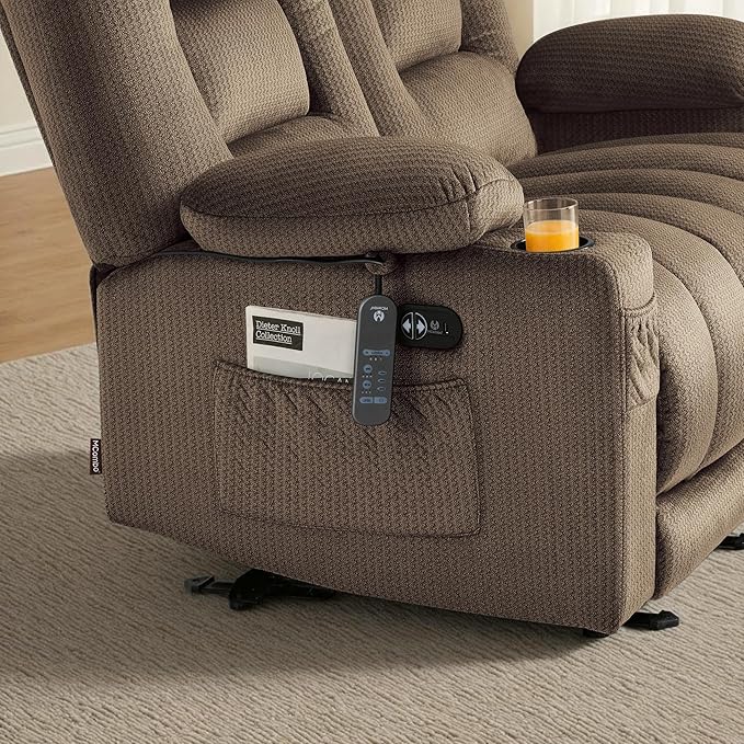 MCombo 55.9" Zero Gravity Power Loveseat Recliner with Heat and Vibration Massage, Reclining Loveseat Sofa with USB Ports, Cup Holders for Living Room, Fabric PR648SET (Dark Brown)
