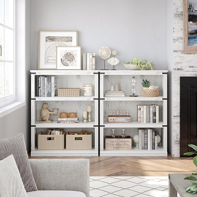 GAOMON 3 Tier Bookcase, Farmhouse Book Shelf with Storage Open Display Bookshelves, 40" Low Book Case Wooden 3 Shelf Bookcase Home Decor Furniture for Home Office, Living Room, Bed Room - White