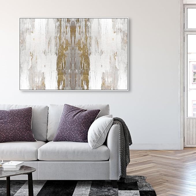 The Oliver Gal Artist Co. Abstract Framed Wall Art Canvas Prints 'Sensation Paint Home Décor, 54" x 36", Gold, White