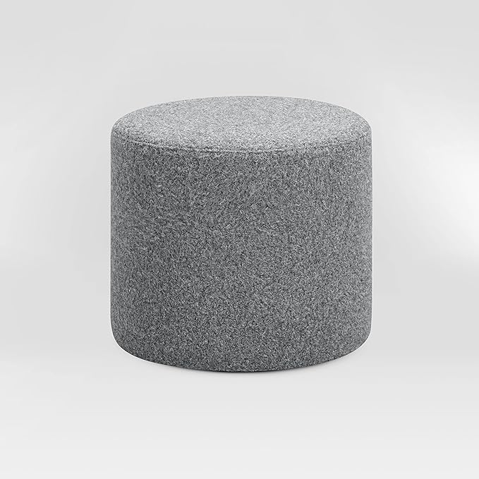Studio Living Wentworth 19" Round Ottoman, Urban Transitional, Fully Assembled, Faux Sherpa Fabric, Gray