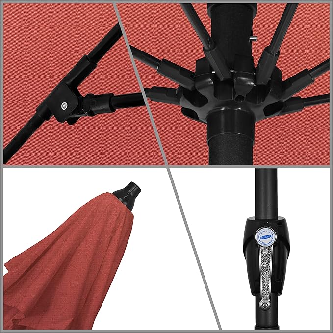 California Umbrella 12-Year Protection 9-Ft Outdoor Patio Umbrella, Sunbrella Fade-Resistant Acrylic Fabric, Auto Tilt and Crank, Heavy-Duty Aluminum Frame/Reinforced Ribs, Bronze Pole, Henna