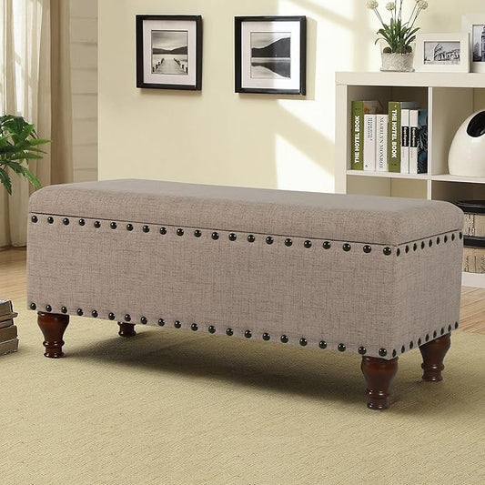 HomePop Large Storage Bench with Nailhead Trim - Tan