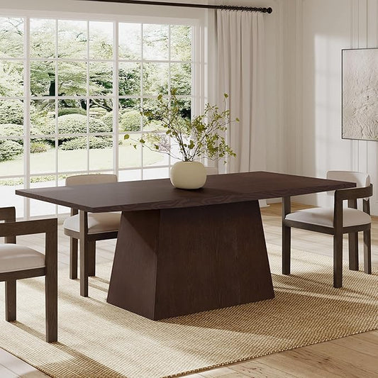 Christopher Knight Home Coadz 82 inch Wooden Dining Table, Modern Rectangular Kitchen Dinner Table for 6-8 People, Pedestal Wooden Dining Furniture for Kitchen Office Conference Room, Espresso Brown