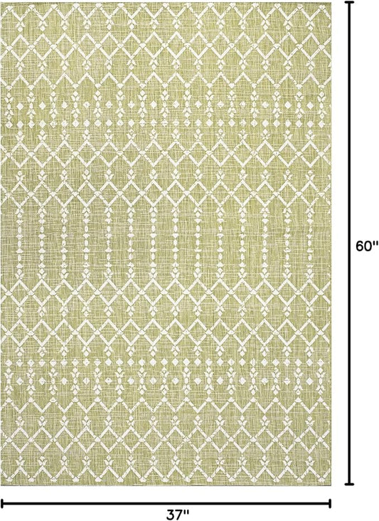 JONATHAN Y Moroccan Geometric Indoor Outdoor Area Rug 3X5 Light Green/Cream, Ourika Textured Weave for Backyard, Patio, Porch, Easy-Cleaning, High Traffic, Pet-Friendly, Non-Shedding (SMB108N-3)
