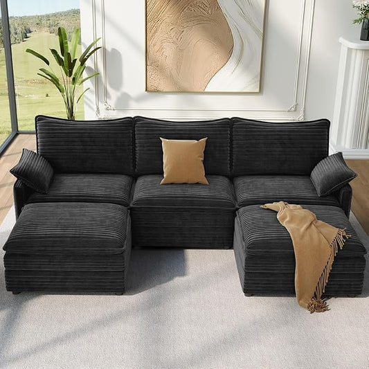 Vesgantti 108" U Shaped Sectional Couch, Comfy Cloud Modular Sectional Sofa with 2 Ottoman Deep Seat Corduroy Modern Cloud Sofa, Modular Sofas for Living Room, Bedroom and Apartment, Gray | Sink-in Comfort, Height Adjustable, Easy Rearrangement, Extra-...
