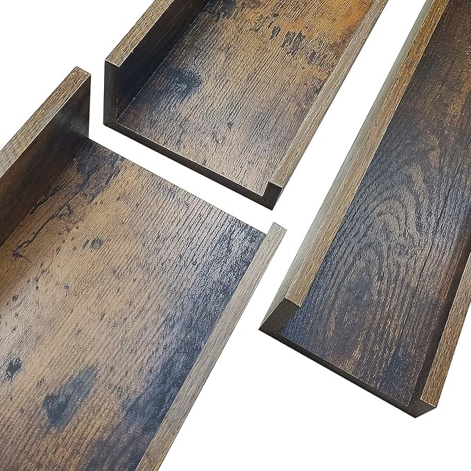 Giftgarden 24 Inch Floating Shelves Wall Mounted Set of 3, Rustic Large Wall Shelves Picture Ledge Shelf for Bedroom Living Room Bathroom Kitchen, 3 Different Sizes