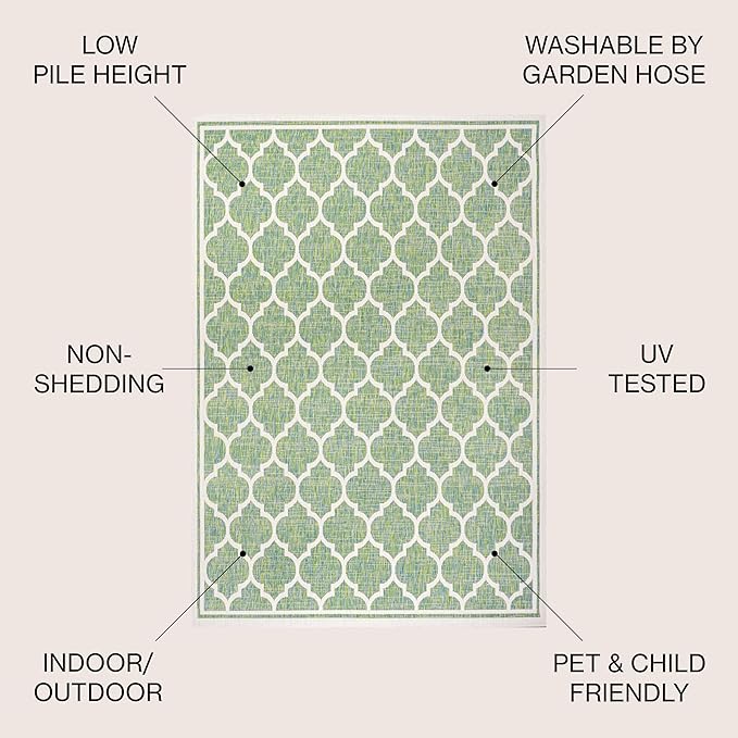 JONATHAN Y Moroccan Trellis Indoor Outdoor Area Rug 4X6 Cream/Green, Trebol Textured Weave for Backyard, Patio, Porch, Easy-Cleaning, High Traffic, Pet-Friendly, Non-Shedding (SMB109I-4)