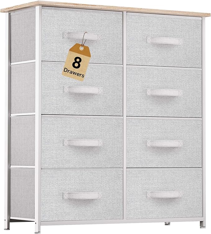 DWVO Fabric Dresser for Room, Tall Storage 8 Drawers, Black Dresser & Chest of Drawers, Storage Drawer Organizer for Closet, Living Room