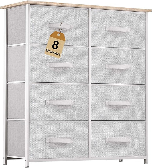 DWVO Fabric Dresser for Room, Tall Storage 8 Drawers, Black Dresser & Chest of Drawers, Storage Drawer Organizer for Closet, Living Room