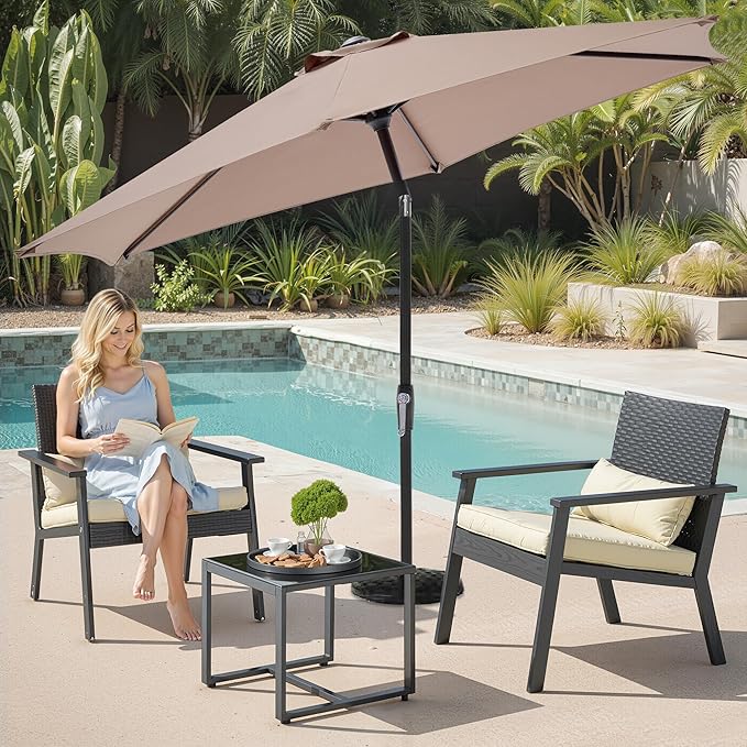 OLIXIS Patio Umbrella with Tilt and Crank Button & Sturdy Ribs Waterproof, Patio Table Umbrella Perfect for Poolside, Terrace, Beach and Outdoor Restaurant