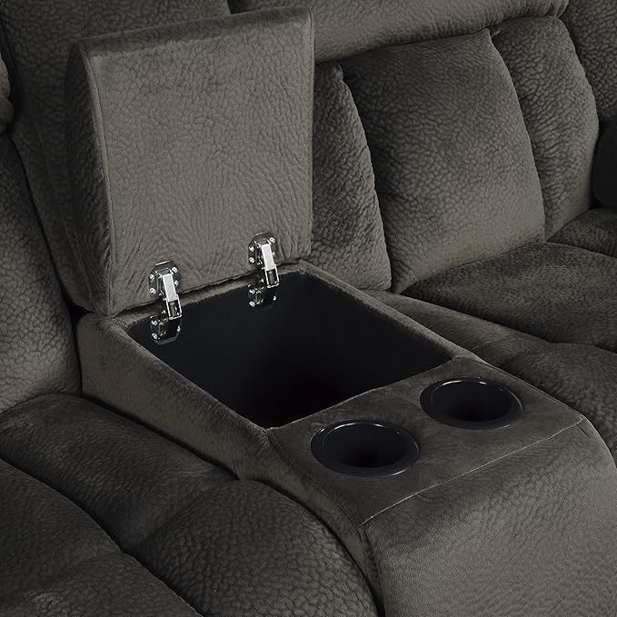 Lexicon Home Theater Seating, Wall Hugger Manual Reclining Loveseat with Center Console, Cup Holders, 2-Seat Dual Glider Recliner Loveseat for Living Room, 79" W Loveseat, Chocolate