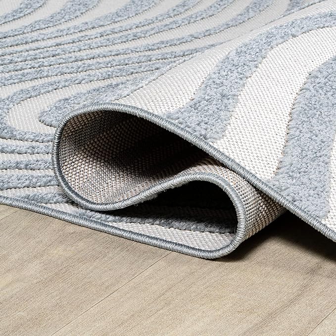 JONATHAN Y Maribo High-Low Abstract Striped Light Blue/Ivory 6x9 Indoor/Outdoor Area Rug, Pet Friendly, Non-Shedding, Stain Resistant, Easy-Cleaning for Backyard, Patio (SCN103C-6)