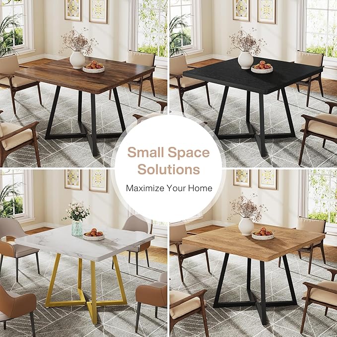 Tribesigns Square Dining Table for 2, 31.5" Industrial Dinner Table with Metal Base, Kitchen Table for Dining Room, Small Space, Apartment