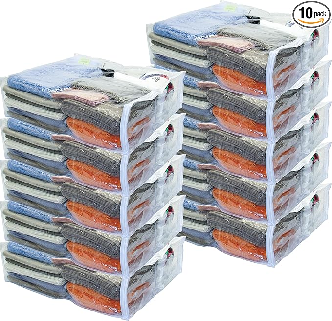 10-Pack Clear Vinyl Zippered Storage Bags 24 x 27 x 7 Inch for Comforters and Bedding Sets