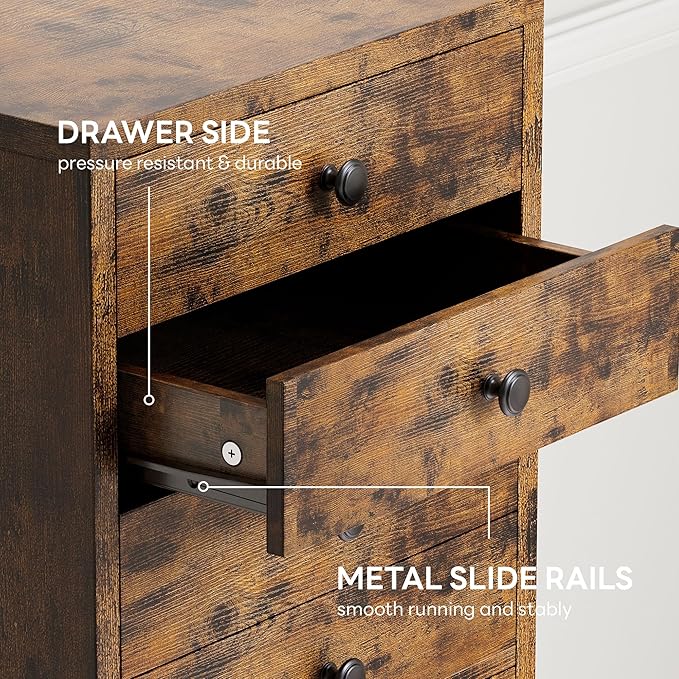 LIKIMIO Tall Dresser, Small Dressers with 8 Storage Drawers, Chest of Drawers for Organizing, Tall Narrow Dresser for Bedroom, Industrial Brown