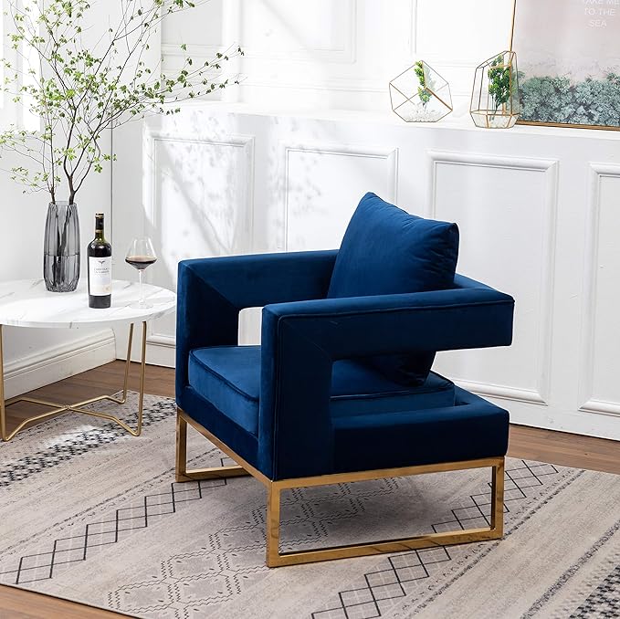 Roundhill Furniture Lenola Upholstered Accent Arm Chair, Blue 29.75D x 27.5W x 34.5H Inch