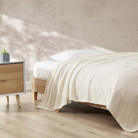 Eddie Bauer - King Blanket, Lightweight Cotton Bedding, Luxurious Bedding Set (Herringbone Bone, King)