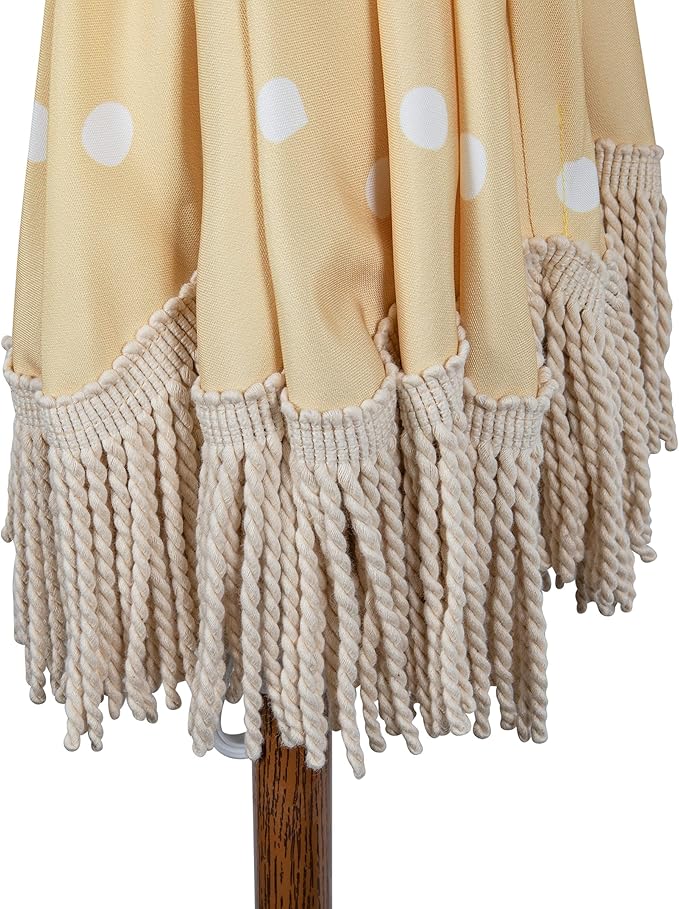 BEACH STATE Summerland 6.5 Feet Beach Umbrella with Fringe - Patio Umbrella - Outdoor Umbrella - UV50+ Sun Protection