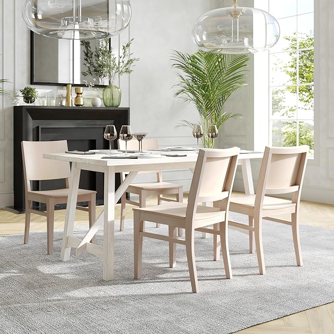 Flash Furniture Naples Commercial Solid Wood Dining Chair, Curved Backrest, Sturdy Mortise and Tenon Construction, Set of 2, Antique White