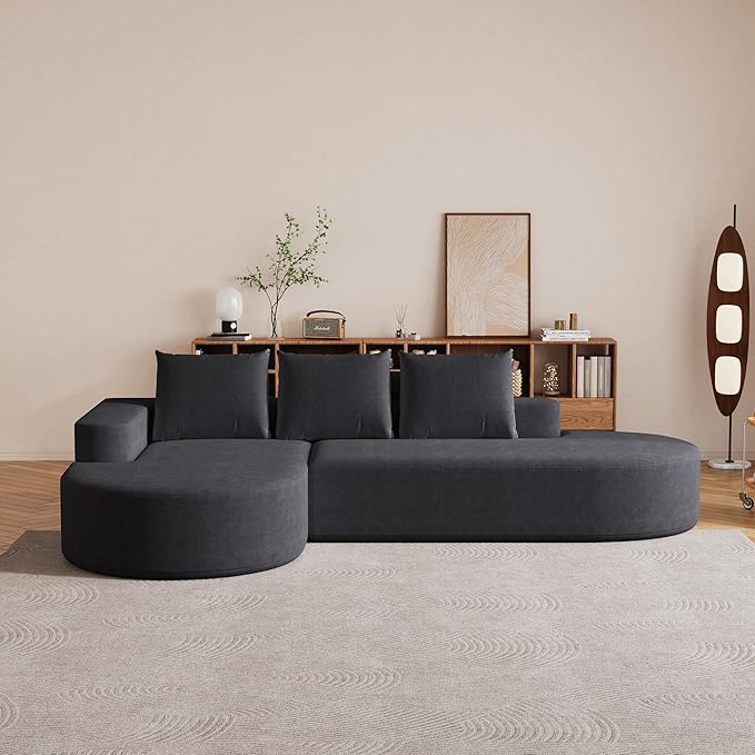 108.5" Curved Boneless Modular Sectional Sofa, Comfy Upholstered Memory Foam L-Shaped Corner Couch, High-Density Foam Cloud Sofa with Extra Wide Chaise for Living Room | Deep Seat, Wider Armrest, Free Combination