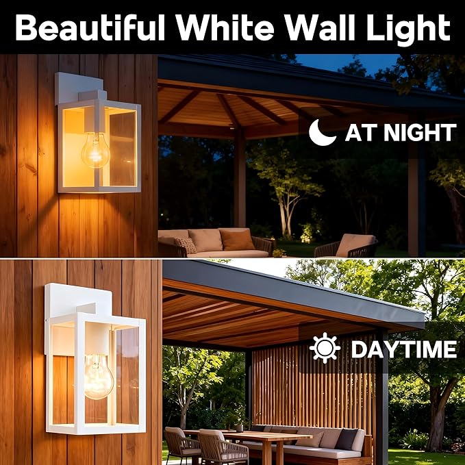 2 Pack Small Porch Sconce Lights-White 9 Inch Outdoor Wall Lantern Light Exterior Sconce Metal and Glass White Outside Wall Light for Hallway Entrance Garage Balcony