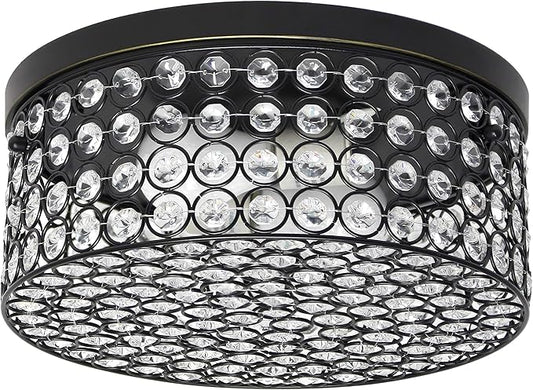 Elegant Designs FM1003-RBZ Elipse Crystal 12 Inch Modern Metal 2 Light Round Ceiling Flush Mount Fixture, Oil Rubbed Bronze, Restoration Bronze