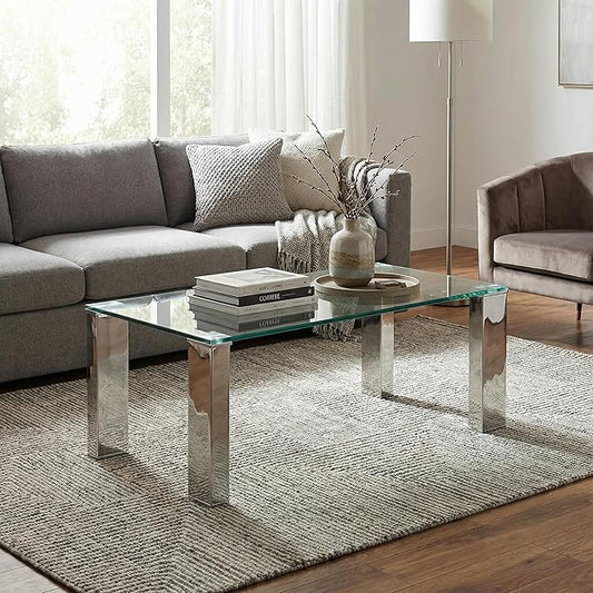 Cortesi Home Isaak Contemporary Glass Coffee Table with Chrome Finish
