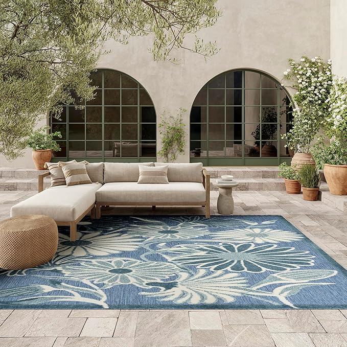 Nourison Home Aloha Blue 7'10" x 10'6" Area Rug - Easy Clean, Non Shedding, Bed Room, Living Room, Dining Room, Kitchen (8' x 11')
