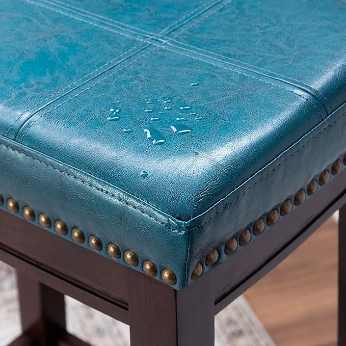 Linon Carson Blue Backless Bar Stool, Brown