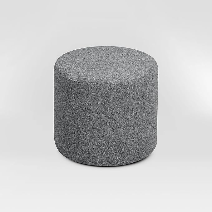 Studio Living Wentworth 19" Round Ottoman, Urban Transitional, Fully Assembled, Faux Sherpa Fabric, Gray