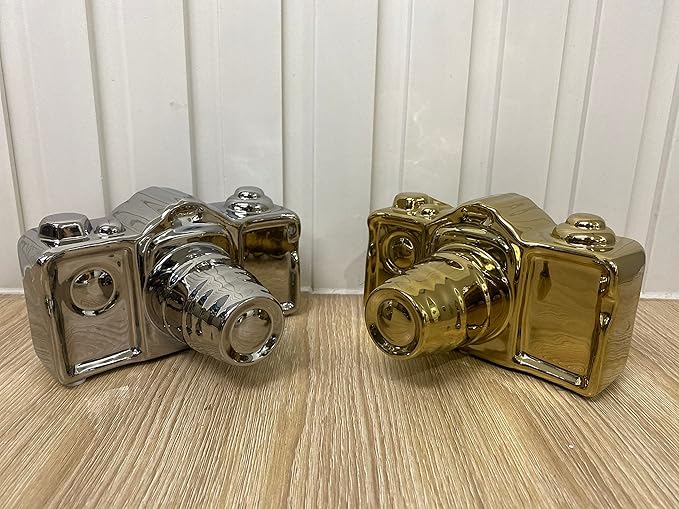 Artgenius Modern Camera Statue and Sculpture Gold Accent Decor,Ceramic Decorative Object for Table,Shelf,Gold Table Decor for Living Room,Bedroom Decor