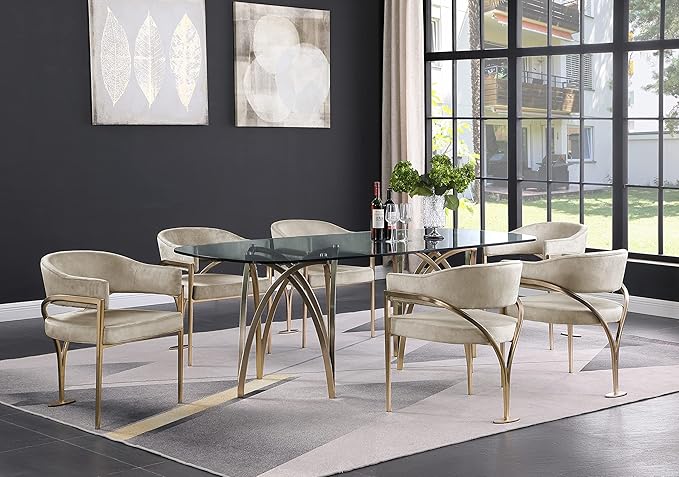 Meridian Furniture 553-T Madelyn Collection Modern | Contemporary Brushed Brass Base Dining Table with 15MM Thick Glass, 87" W x 39.5" D x 30" H, Gold