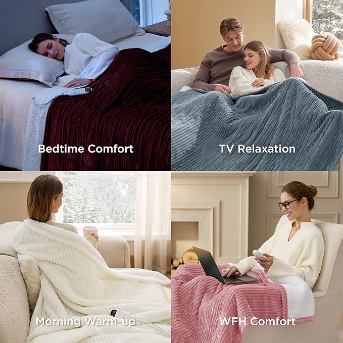 Bedsure GentleSoft Electric Blanket Full Size - Soft Ribbed Flannel Heated Blanket with 6 Heat Settings, Heating with 10 Time Settings, 8 hrs Timer Auto Shut Off (72x84 inches, Coconut White)