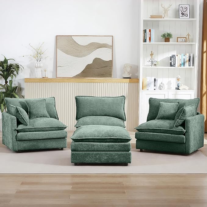 Eafurn Oversized Reversible Modular Sectional Sofa with Movable Ottoman, 4 Seater Convertible L Shaped Corner Couch Modern Chenille Sofa Set w/Double Layers Seat Cushions for Living Room Apartment | Deep Seat, Easy Assembly, 2-layer Cushions, DIY Combi...