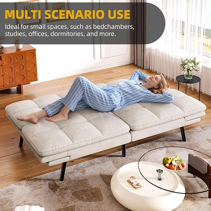 DWVO 70" Convertible Futon Sofa Bed, Folding Futon Set for Living Room Home Office Aprtment, Modern Futon Couch with Adjustable Backrest & Armrests, Recliner Lounge, Loveseat Sofa