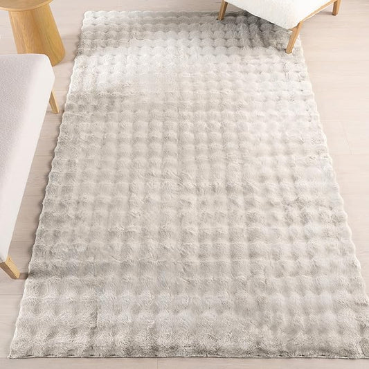 Nuloom Jeni Grey, 3'9" x 6', Solid Faux Rabbit, Fluffy and Cozy, High Traffic, Stain Resistant, Easy Clean, Durable Washable Area Rug for Bedroom, Living Room, Dining, Den, Foyer, Entryway