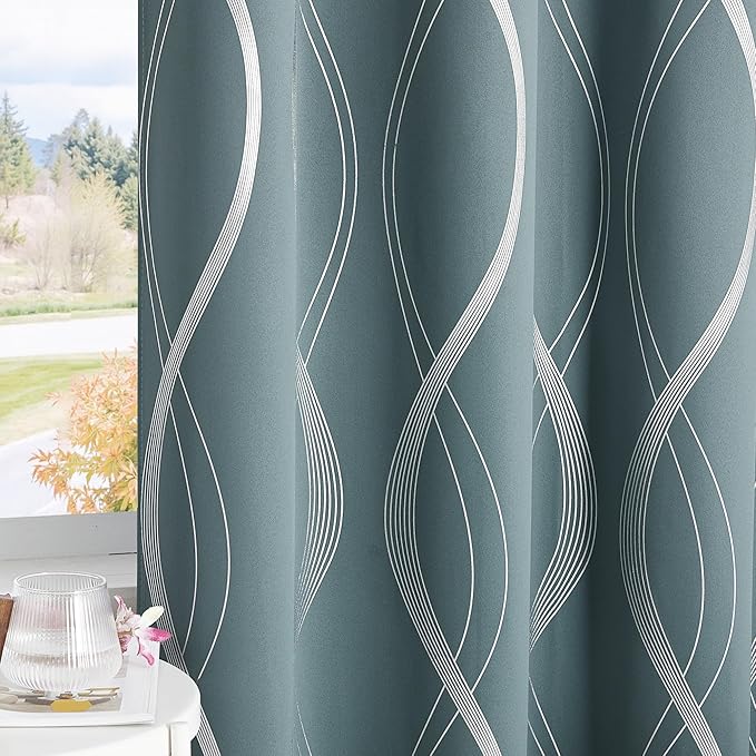 NICETOWN 100% Blackout Curtains for Living Room, Stormy Sea, 52 inch by 72 inch, Easy Care Solid Thermal Insulated Grommet Panels and Drapes for Bedroom Decoration, 2 Panels