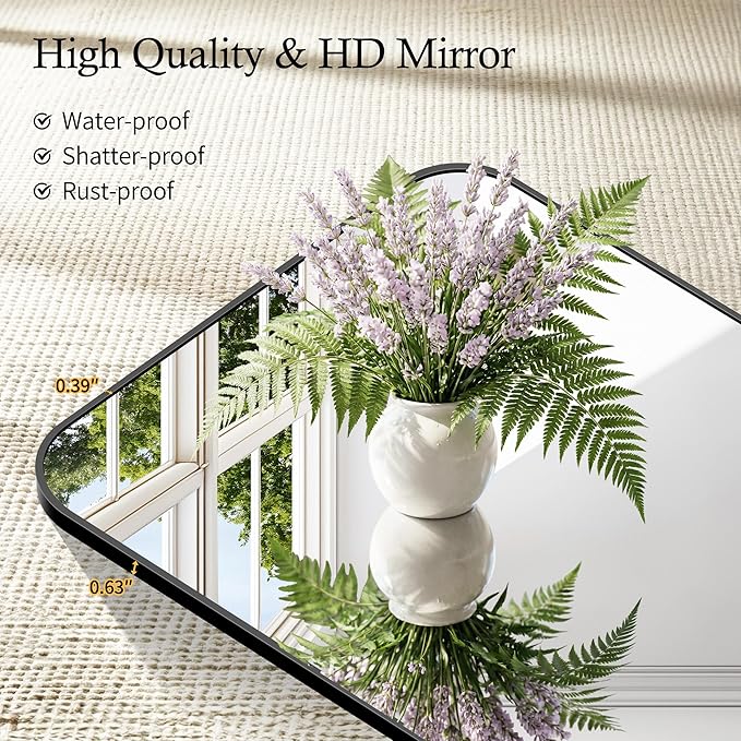Bathroom Mirror, 16x24 inch Black Rectangle Wall Mounted Mirror with Thin Frame, Bathroom Vanity Mirrors for Over Sink, Entryway, Living Room, Bedroom