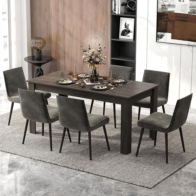 Moccha Wood Dining Table for 4-6 People, 63" Rectangle, Modern L-Shaped Legs, 330lbs Capacity, Farmhouse Dinette Table for Dining/Living Room, Grey