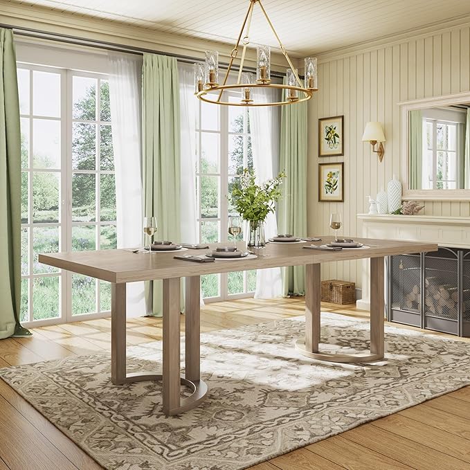 Christopher Knight Home Evat 95 Inch Dining Table for 6-8 People, Modern Kitchen Table with U-Shaped Legs, Large Wooden Rectangular Farmhouse Dinner Furniture for Dining Room, Home Office,Natural Ash