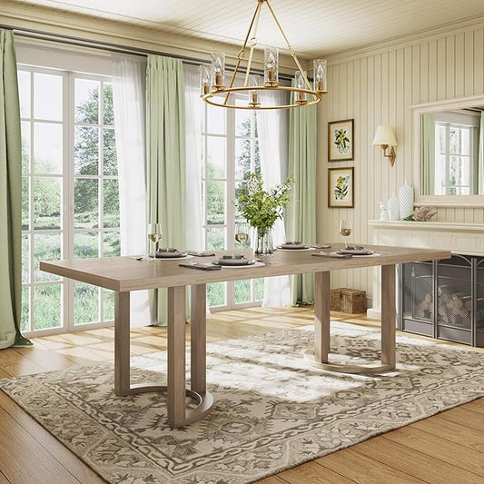 Christopher Knight Home Evat 95 Inch Dining Table for 6-8 People, Modern Kitchen Table with U-Shaped Legs, Large Wooden Rectangular Farmhouse Dinner Furniture for Dining Room, Home Office,Natural Ash