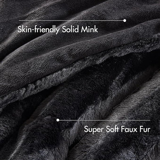 Madison Park Faux Fur Reversible Comforter Set, Down Alternative Filling, Modern Quilted Bedding with Matching Shams, King/California King, Black