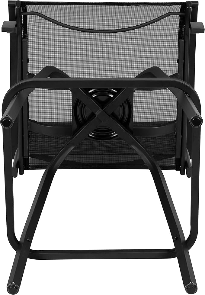 Flash Furniture Valerie All-Weather Swivel Patio Barstools with Footrest and Armrests, Modern Sling Outdoor Bar Height Stools, Set of 2, Black