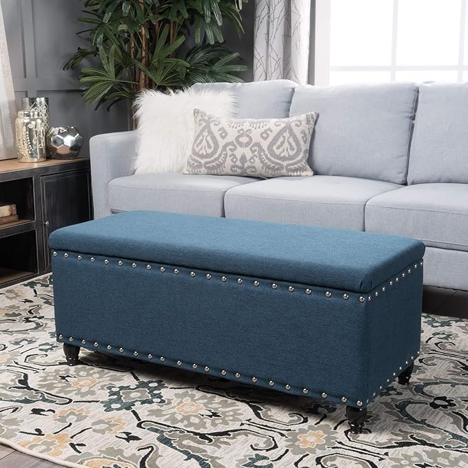 Christopher Knight Home Tatiana Fabric Storage Ottoman, Navy Blue