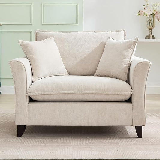 Merax 46.3" Chenille Accent Chair, Oversized Reading Armchair w/2 Pillows, Modern Corner Single Cloud Sofa Arm Chairs, Comfortable Living Room Deep Cushion Seating for Office & Apartment, White